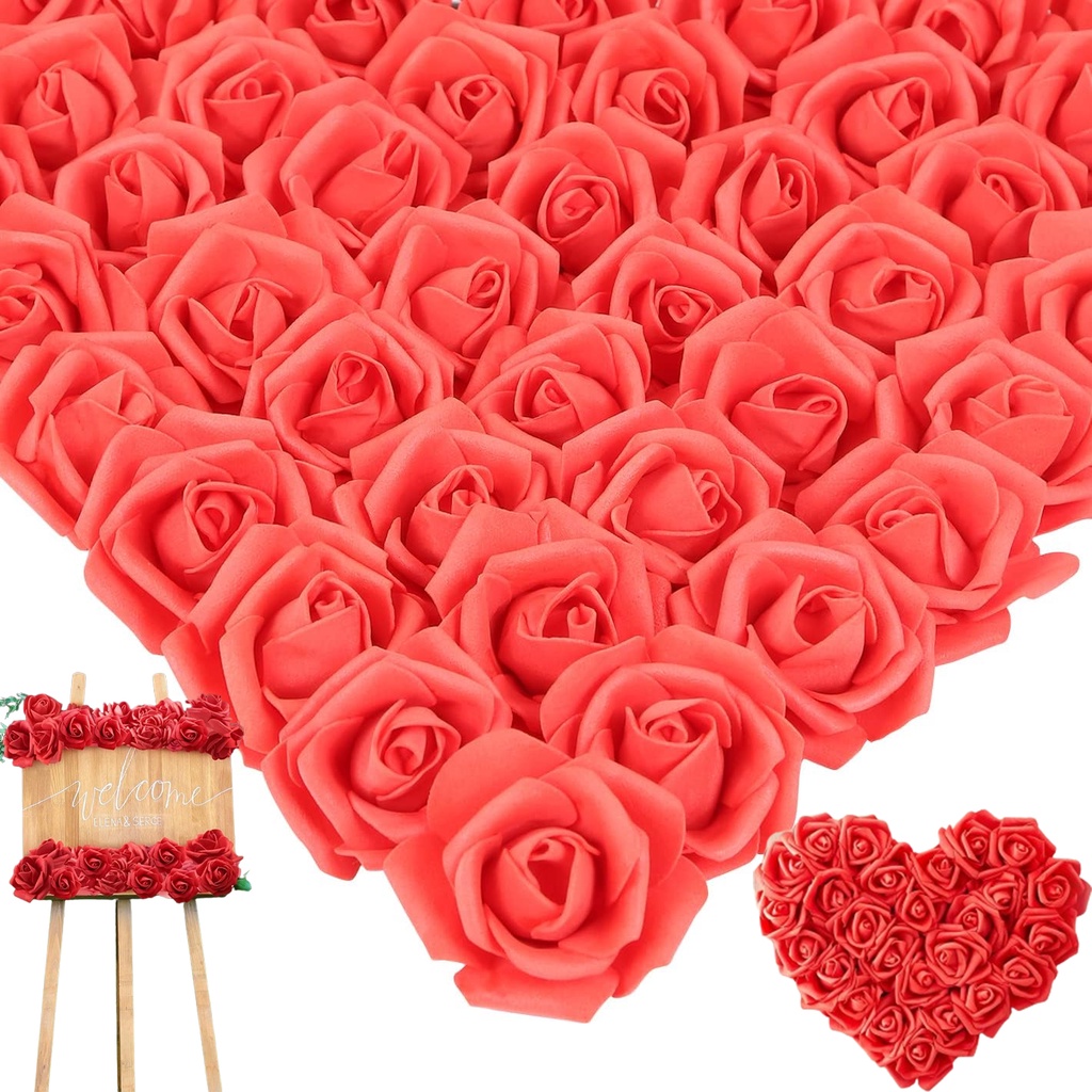 100pcs Artificial Rose Flower Heads 7cm,Stemless Fake Foam Roses for ...