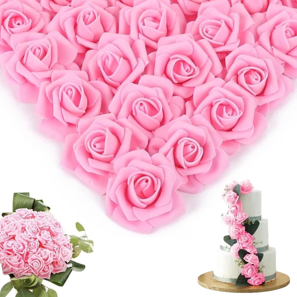 100pcs Artificial Rose Flower Heads 7cm,Stemless Fake Foam Roses for ...