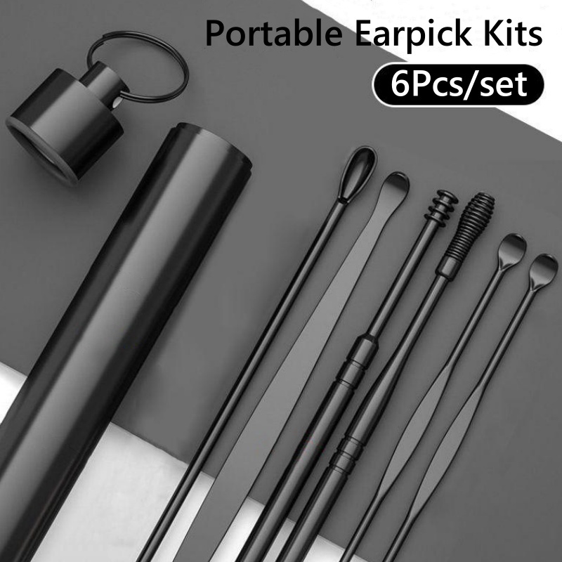 6Pcs/set Portable Ear Wax Pickers Earpick Wax Remover Stainless Steel ...