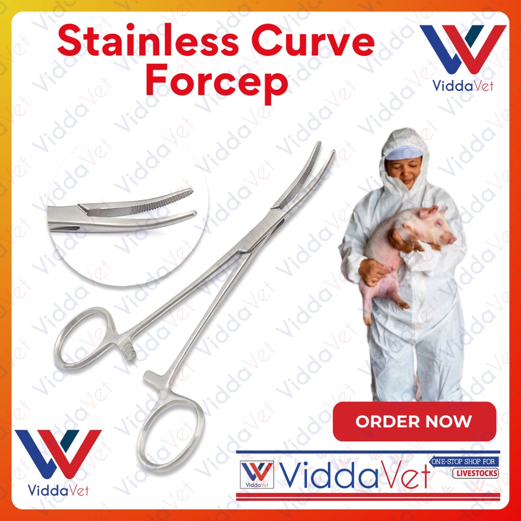 18 cm viddavet Forceps Stainless Curved Veterinary Hemostatic