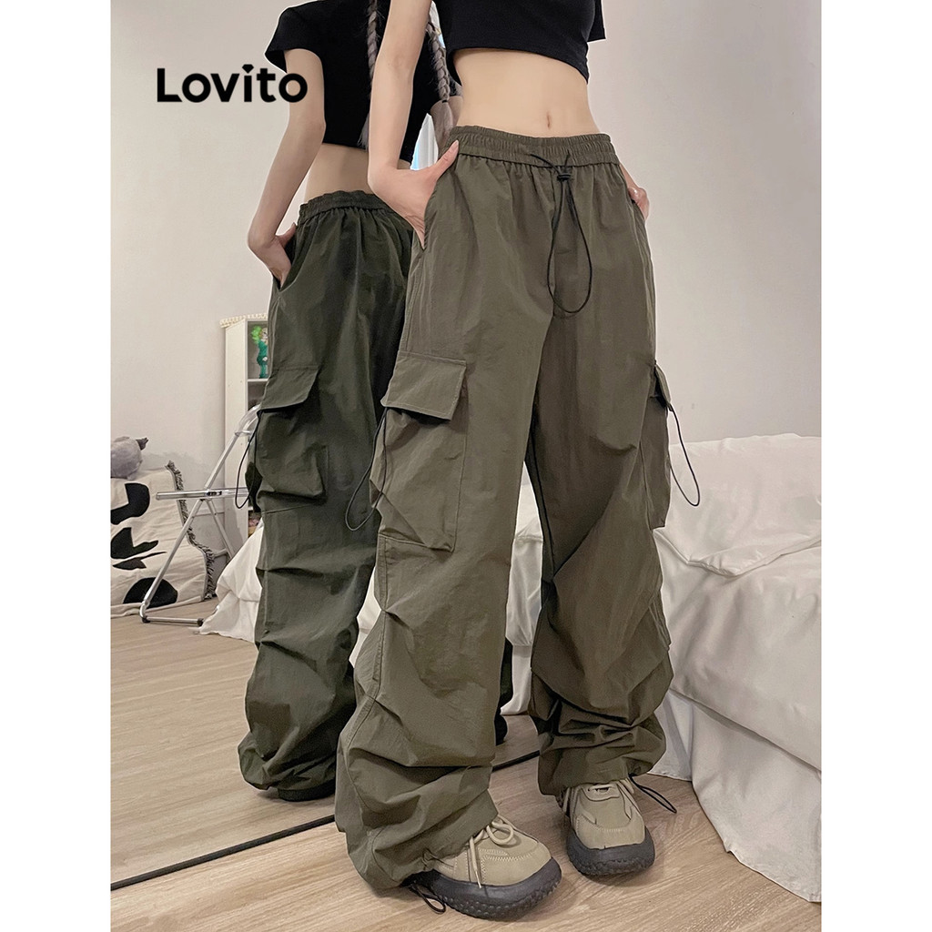 Lovito Women Pocket Frill Front Zip Pants LNA37086 | Shopee Philippines