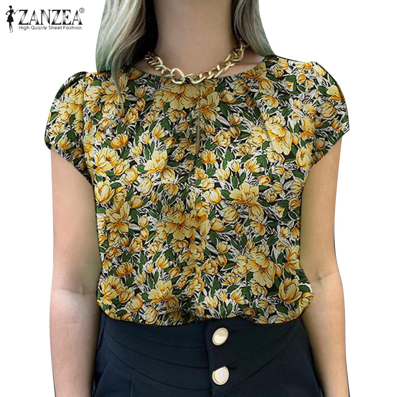 Blouse Manches Courtes à Imprimé Floral Who What Wear - Taille M Jaune - Neuf Avec étiquettes