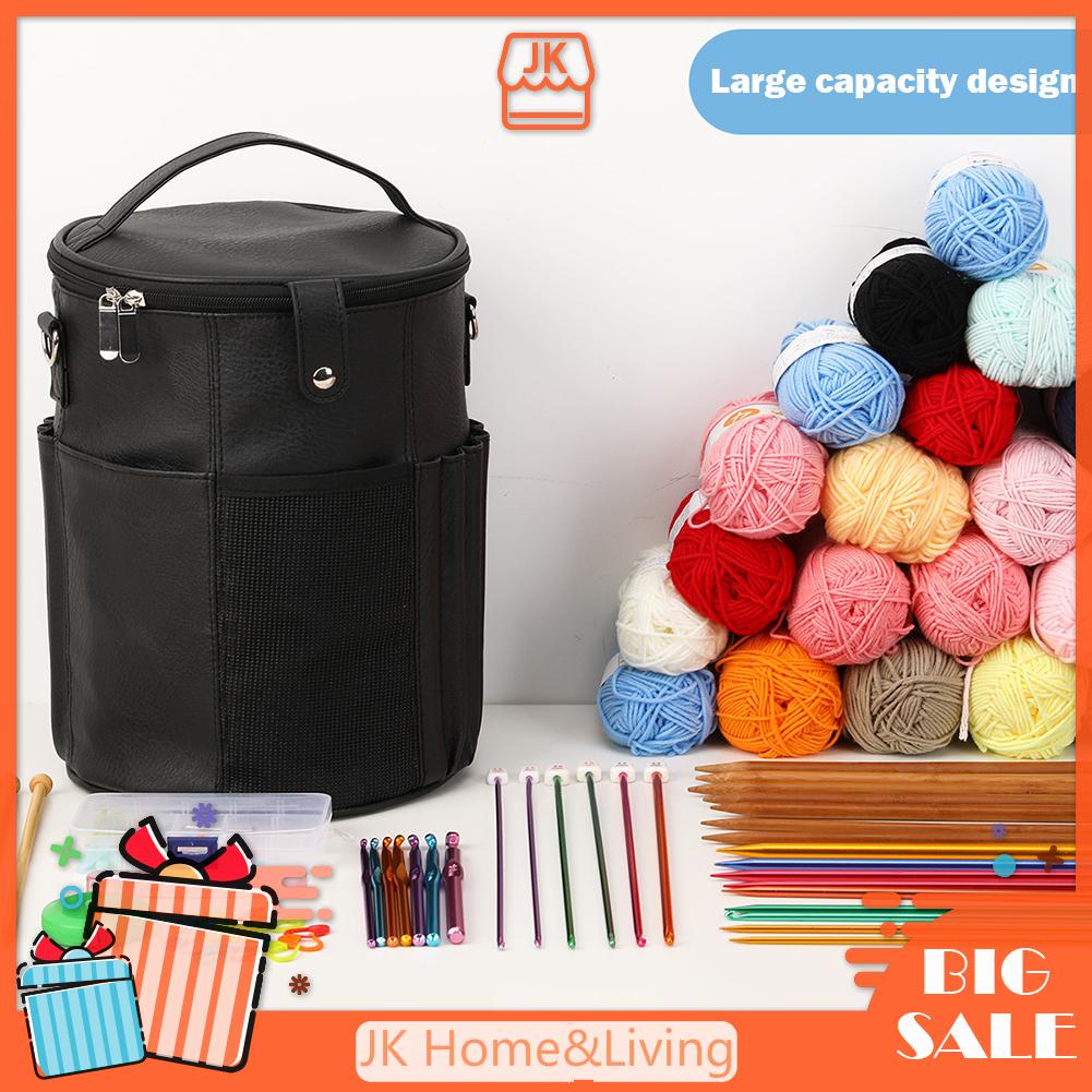 Knitting Bag Bucket Shape PU Crochet Yarn Organizer Bag for Sewing
