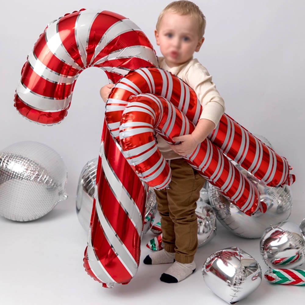 5pcs Big Christmas Cane Crutch Candy Lollipop Foil Balloons 4D Silver ...