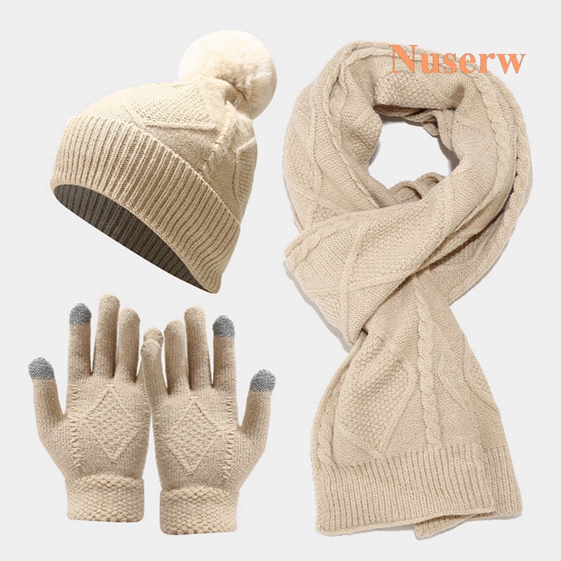 Aneco Winter Scarf, Beanie & Gloves Set For Men & Women - Knitted Touch Screen Warm Accessories Combo