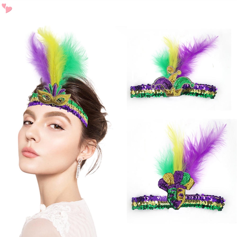 Sequin Feather Headband Faux Feather Headdress Mul-ticolor Feather Hair 