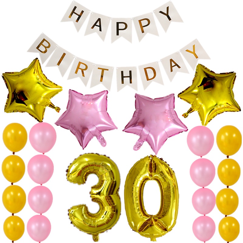 16th 21th 30th 40th 50th Balloons Set Happy Birthday Banner 32inch Gold