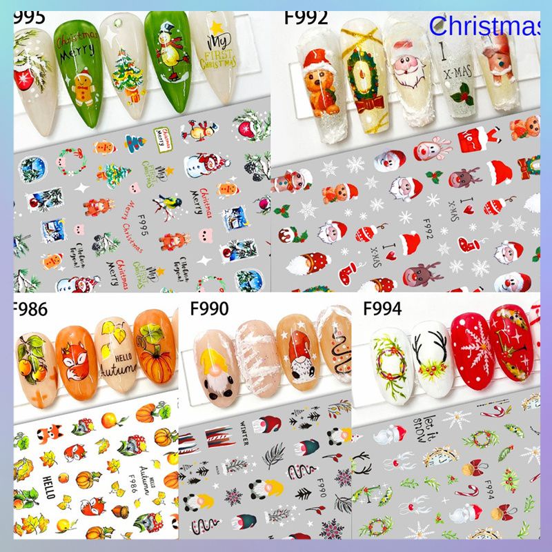 Christmas 2024 New Tree Nail Stickers Simulation Flowers Cute Cartoon