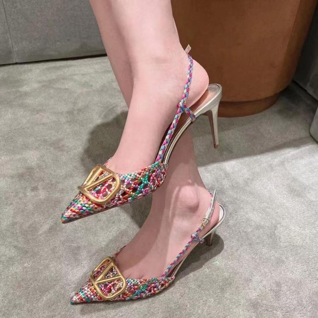 Valentino 2023 New Warren Jia v Summer High Heel Strips Weaving Sexy