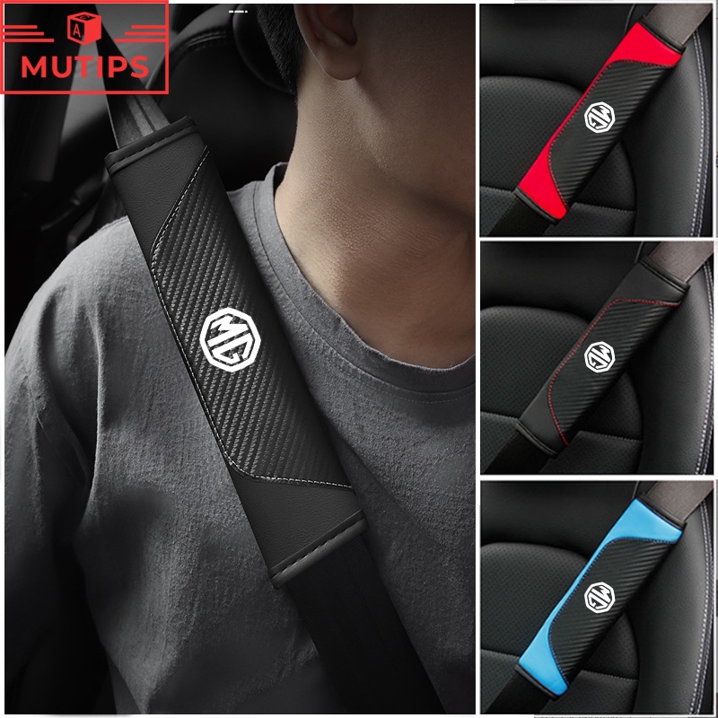 MG 2pcs Car Seat Belt Cover Carbon Fiber Leather Shoulder Pad Safety ...