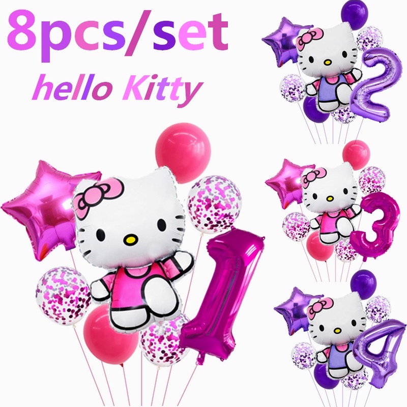 Disney Hello Kitty Theme Balloon Set Confetti Balloon Pink Purple