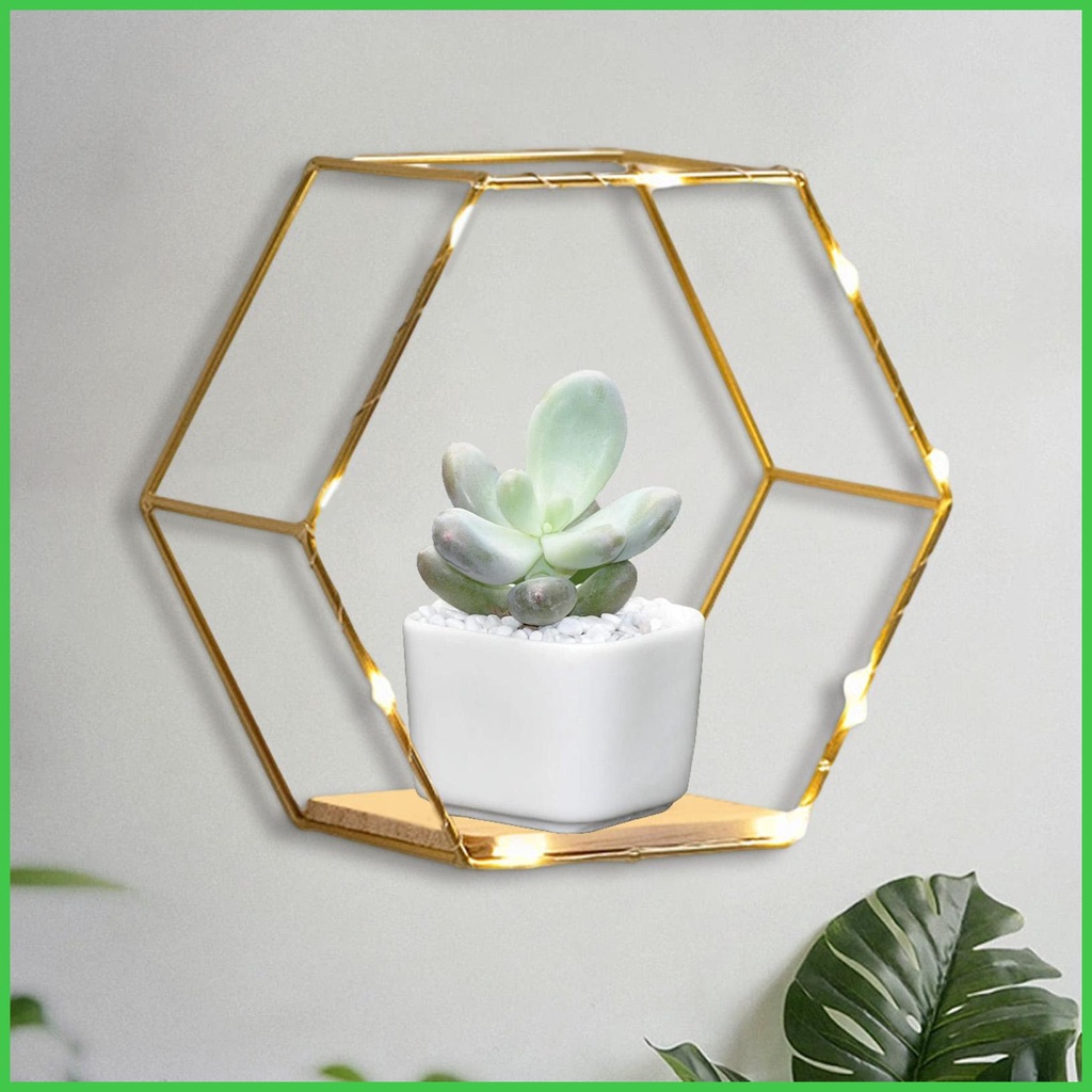 Hexagon Wall Shelves Shelves with Lights Geometric Shelves for Wall Decorations
