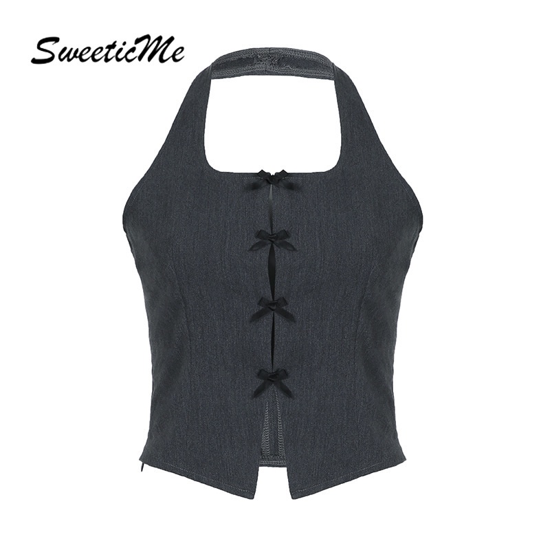 Sweeticme Women S New Fashion Solid Color Halter Slim Fit Bowknot Sexy Tank Tops Camisole