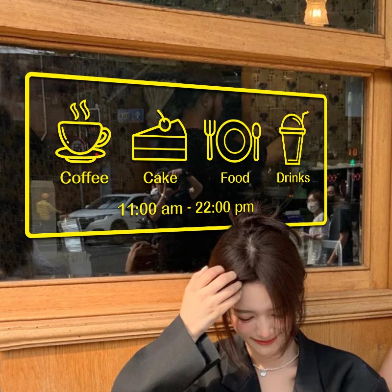 Open Hours Sign Vinyl Window Stickers Milk Tea Drink Shop Glass Door ...