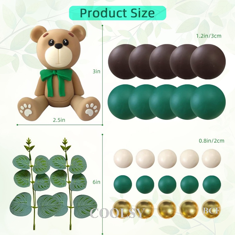 COOLSY 1Set Green Baby Shower Cake Decoration Teddy Bear Cake Topper ...