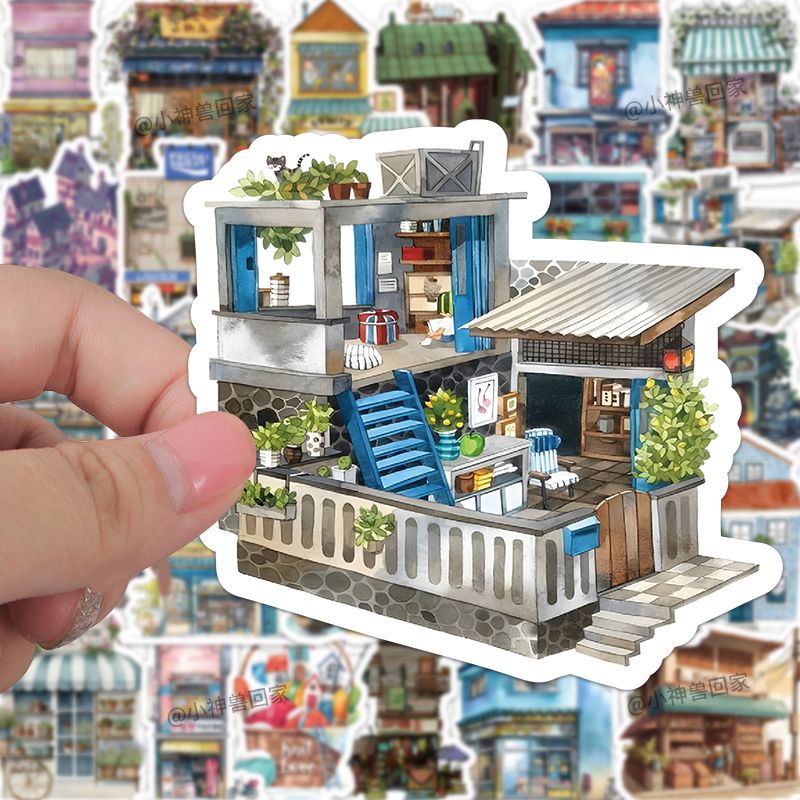 60 Pieces of Creative Cartoon House Stickers Including Trendy Houses ...
