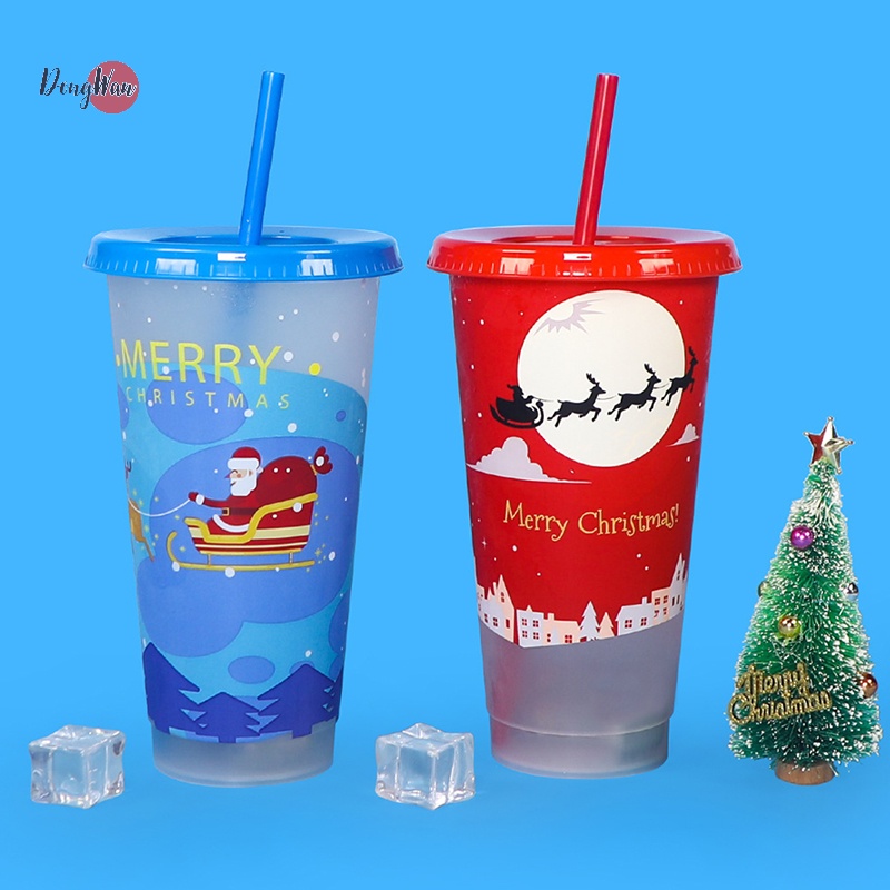 RQDJ> Christmas Color Changing Straw Cup Food Safe Reusable Creative