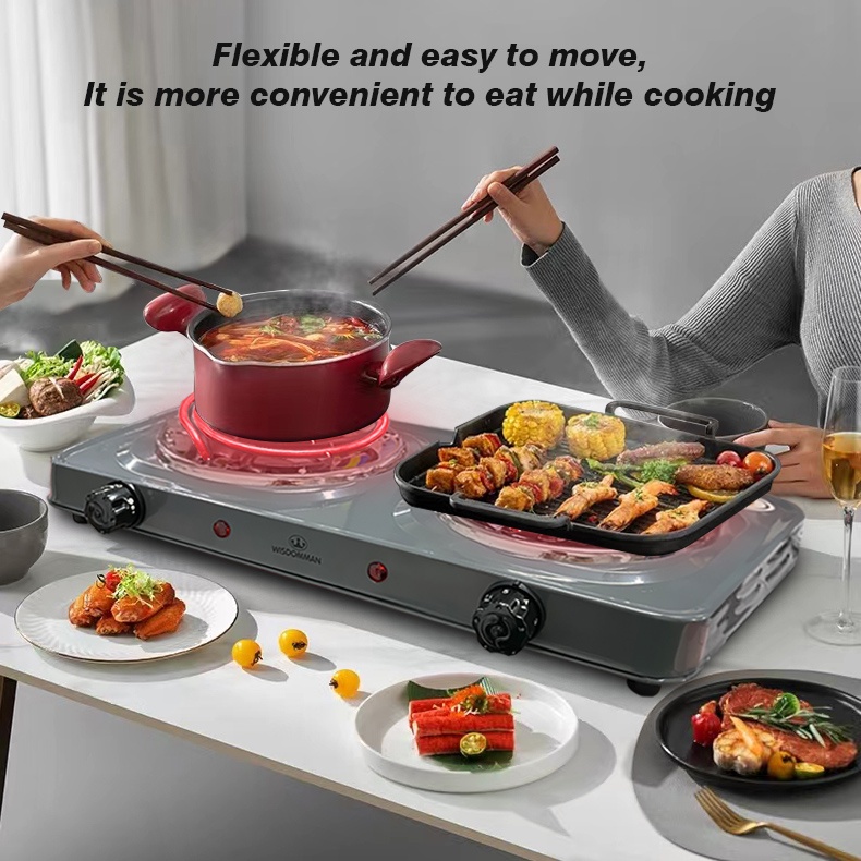 WISDOMMAN Electric Double Burner Hot Plate Heating Cooking Stove
