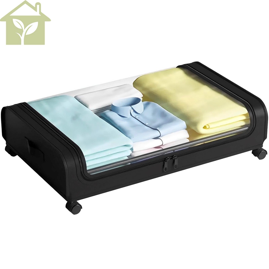 45L Under Bed Storage Containers with Wheels Under Bed Clothing Storage Bins with Clear Cover