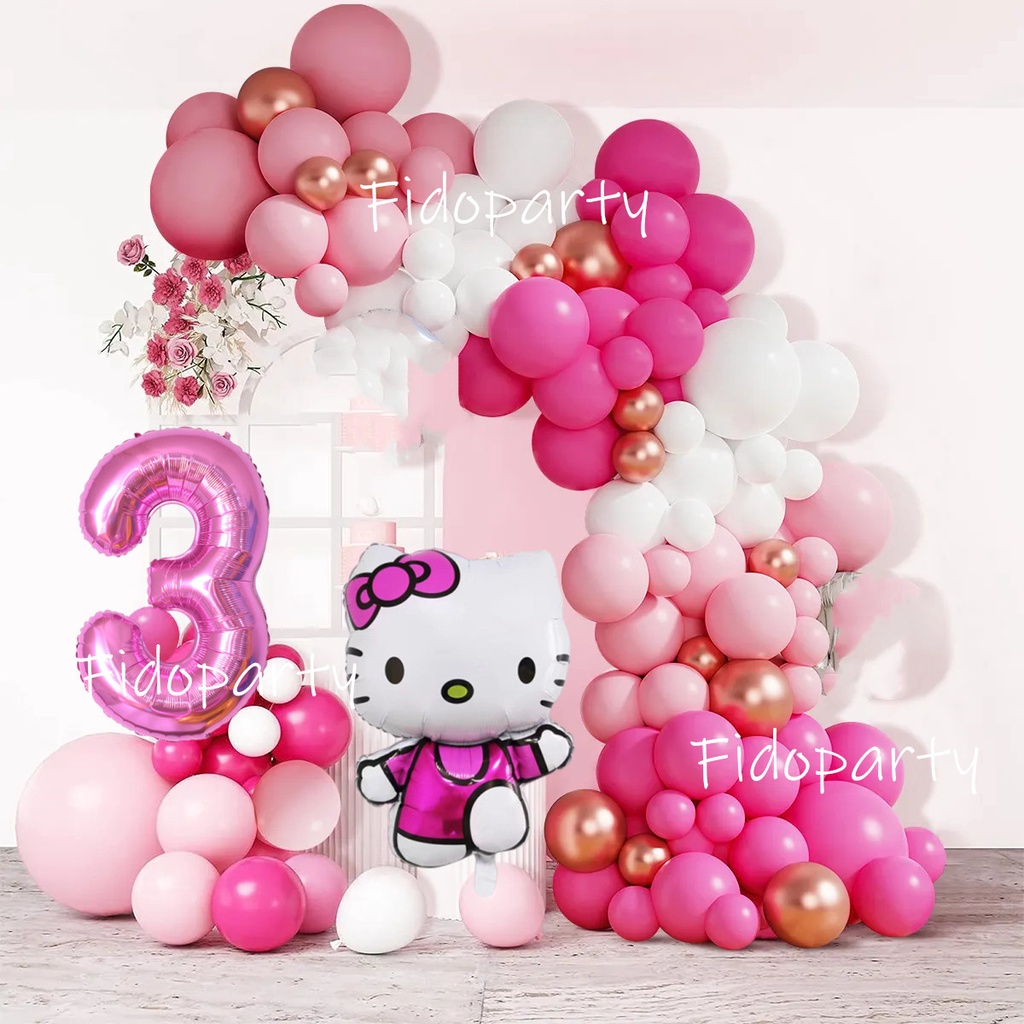 63pcs 64pcs Hello Kitty Balloons Pink Rose Gold Macaron Balloon Garland ...