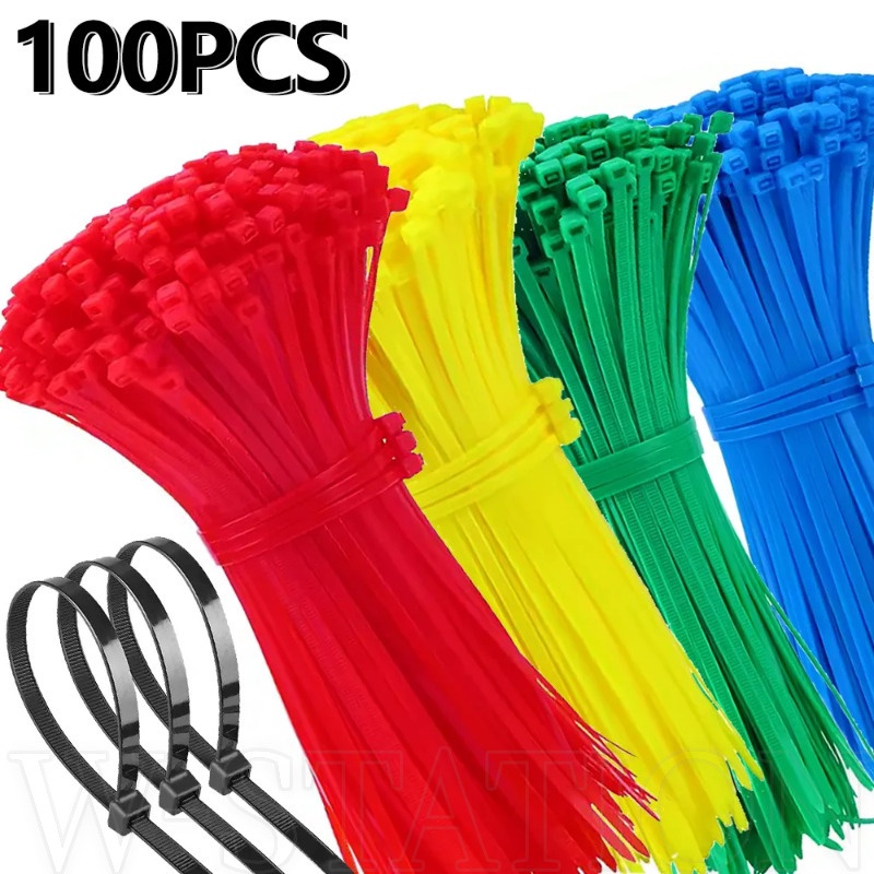 100 Colliers De Serrage Nylon Multicolores – Auto-bloquants, Résistants – Projetwoo3
