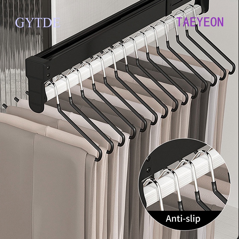 TAEYEON Retractable Clothes Rail Saves Wardrobe Push-Pull Trouser Rack ...