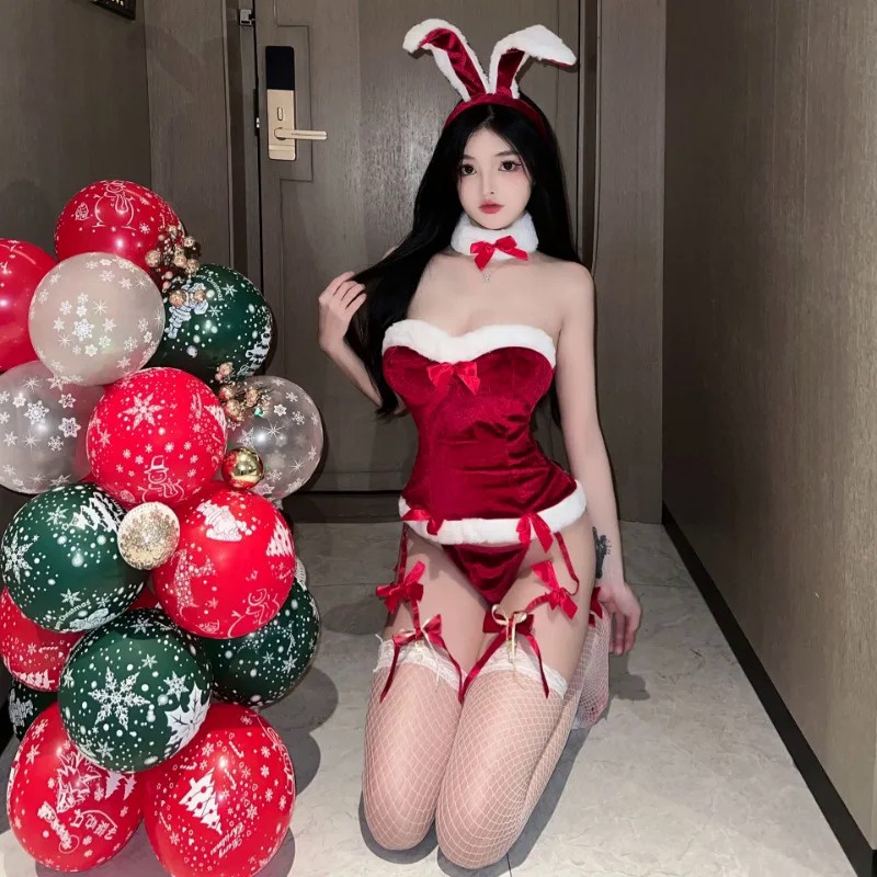 Christmas 18+ Sexy Bustier Adult Costume Vest Short Skirt Bunny Girl Role Play Seduction