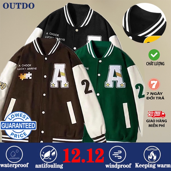 Fashion Korean Casual Loose Winter Unisex Black Bomber Jackets Baseball