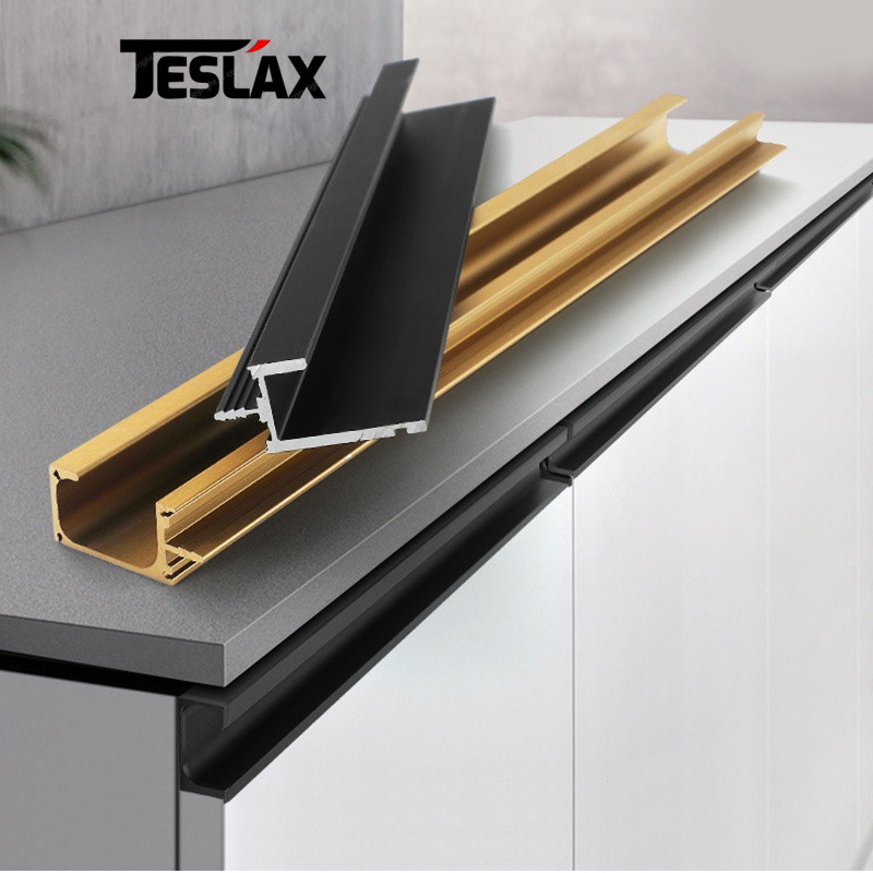 Aluminum alloy Long Hidden Cabinet Door Handle Matte Gold Embedded ...