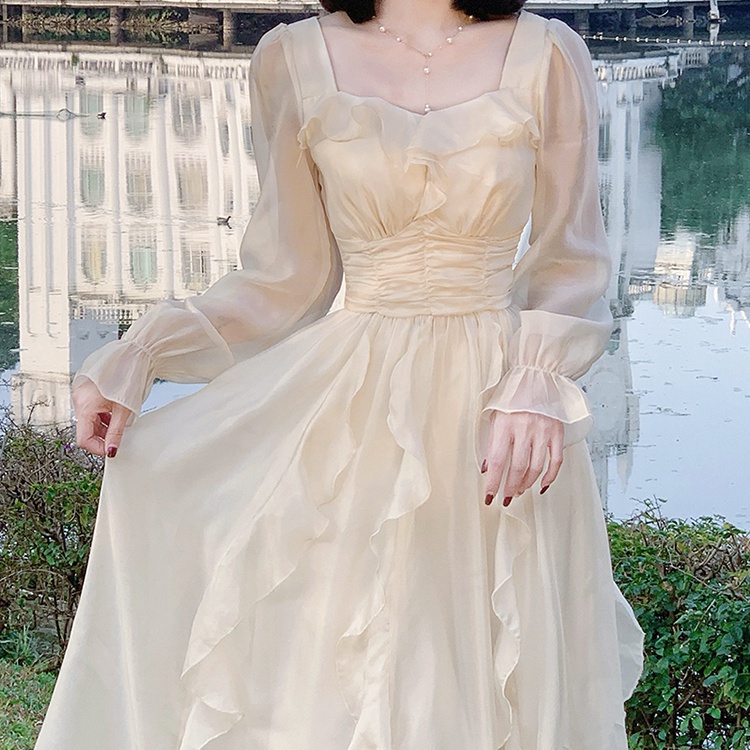 French White Square Neck Dress