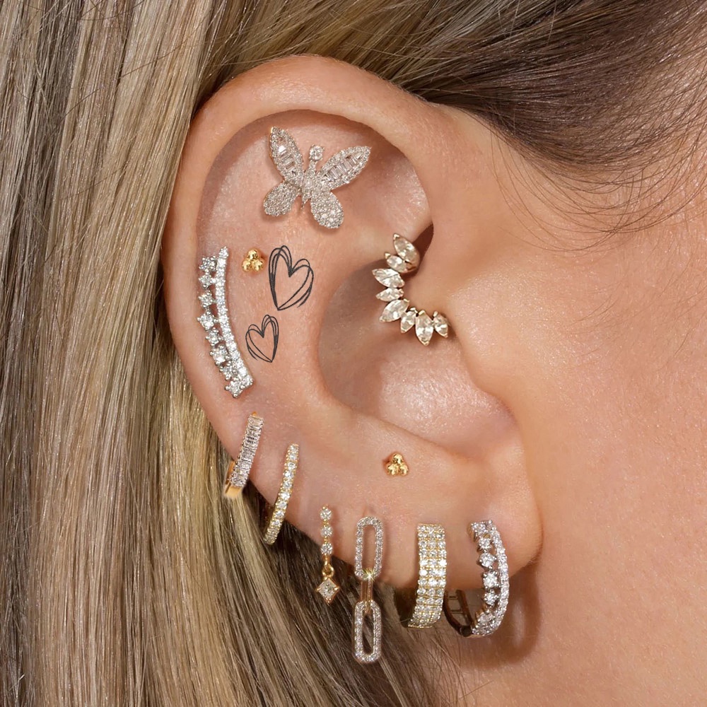 1PC Hoop Earrings Butterfly Flat Labret Back Ear Piercing Zircon Cartilage  Helix Daith Conch Tragus Stud Piercing Jewelry Gifts