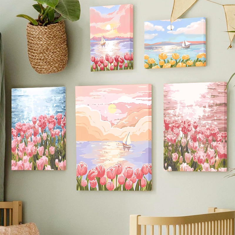 Tulip Poster Pink Flower Canvas Painting Living Room Decoration Wall ...