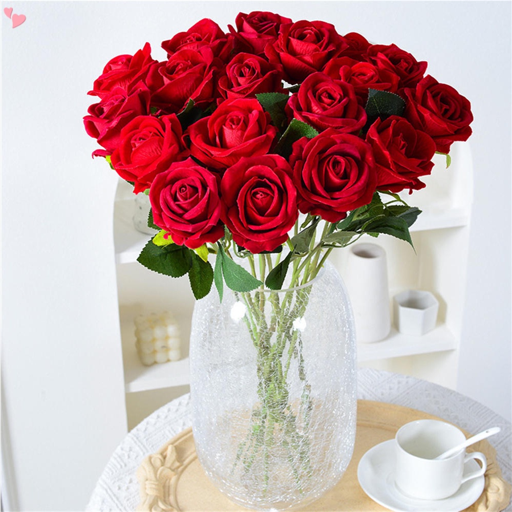 Red Roses Artificial Silk Flowers, Fake Roses with Long Stems Realistic ...