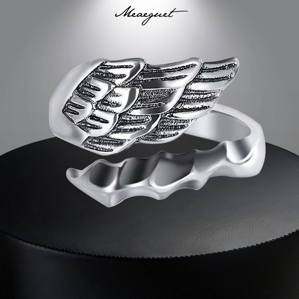 Meaeguet Fashion Vintage Angel Wings Ring for Men Goth Punk Open Ring ...