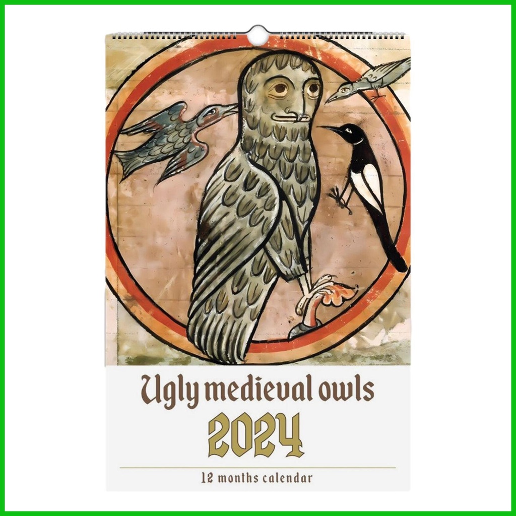 owls-2024-wall-calendar-funny-medieval-owl-paintings-calendar-2024-ugly