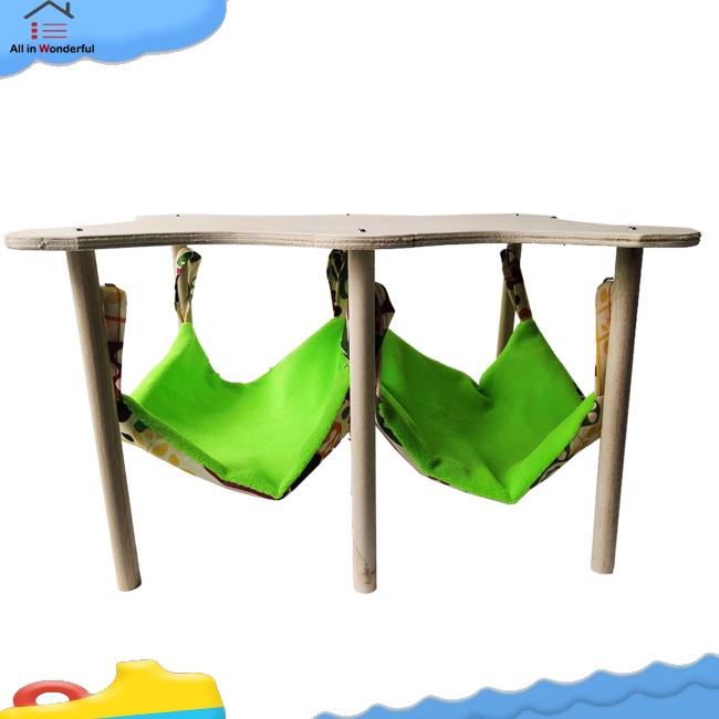 Dualoai Guinea Pig Hammock With Wooden Stand - Hanging Hideout Bed For Small Pets (40x30x24cm)