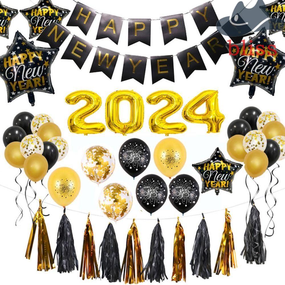 BLISS 2024 Happy New Year Party Supplies, Latex Balloons Rubber New