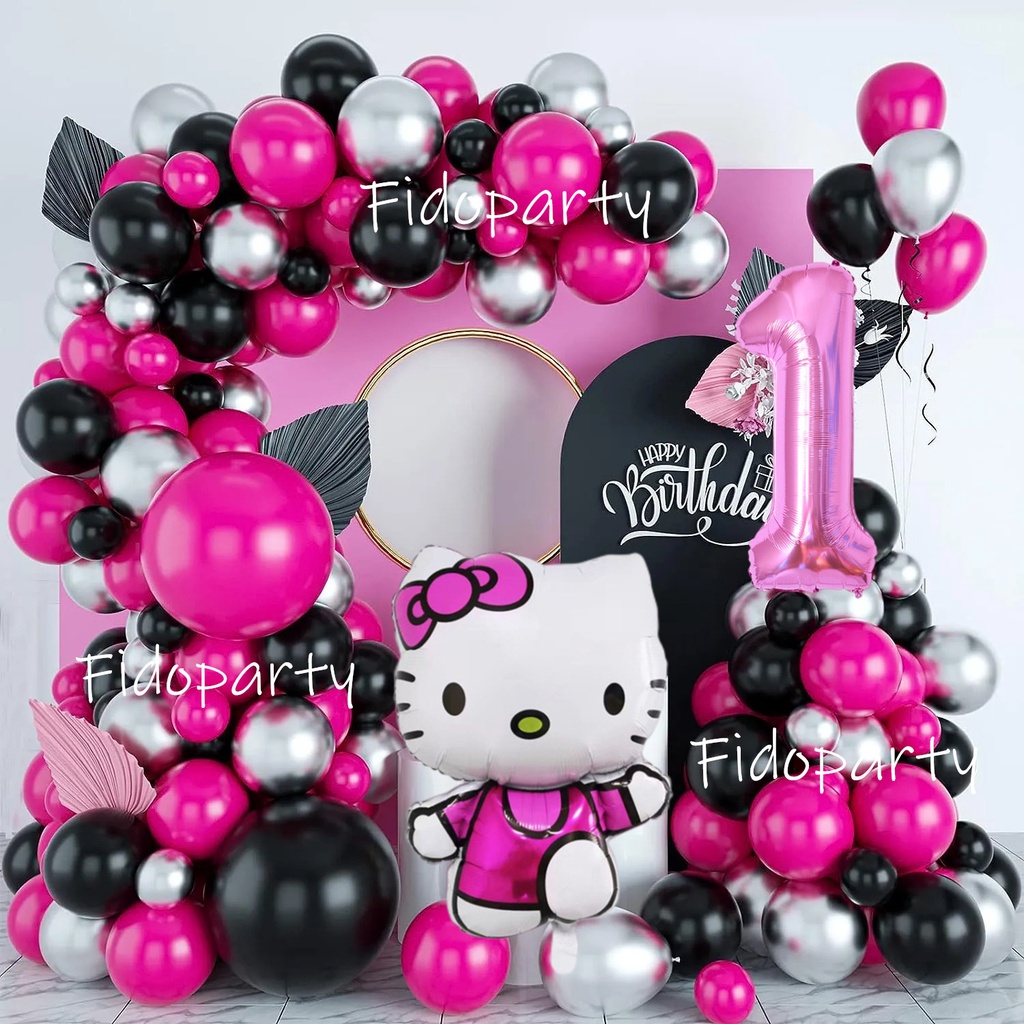 70pcs 71pcs Hello Kitty Balloons Garland Arch Kit Black Pink Balloons ...