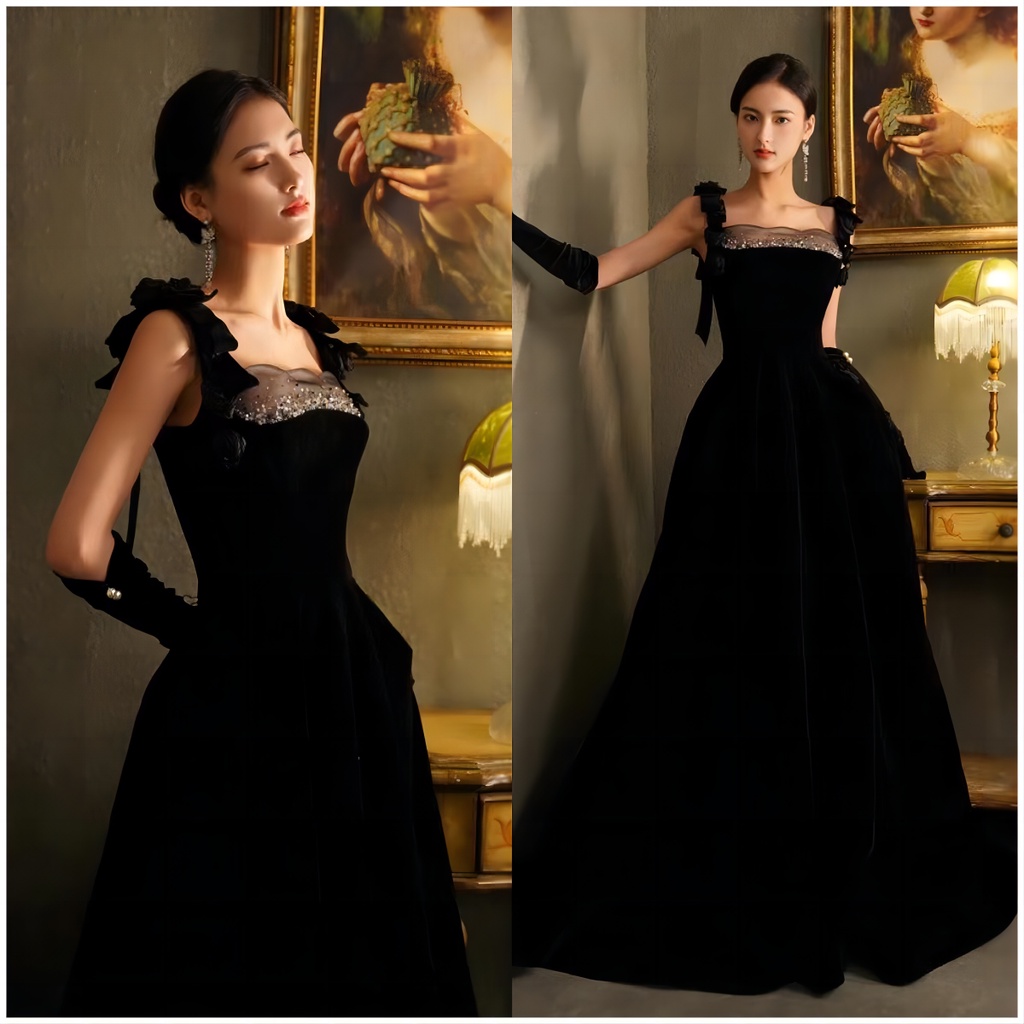 Chiffon Lace Long Sleeve Round Neck Bridesmaid Evening Dress Wedding Party Prom Evening Dress SY28132