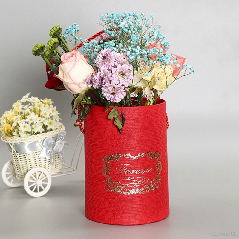 Round Hemp Rope Portable Flower Hug Bucket Gift Box Special Paper Solid ...