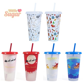 710ml Color Changing Cups Reusable Plastic Christmas Cup with Straw and Lid  Party Drinks Mugs for