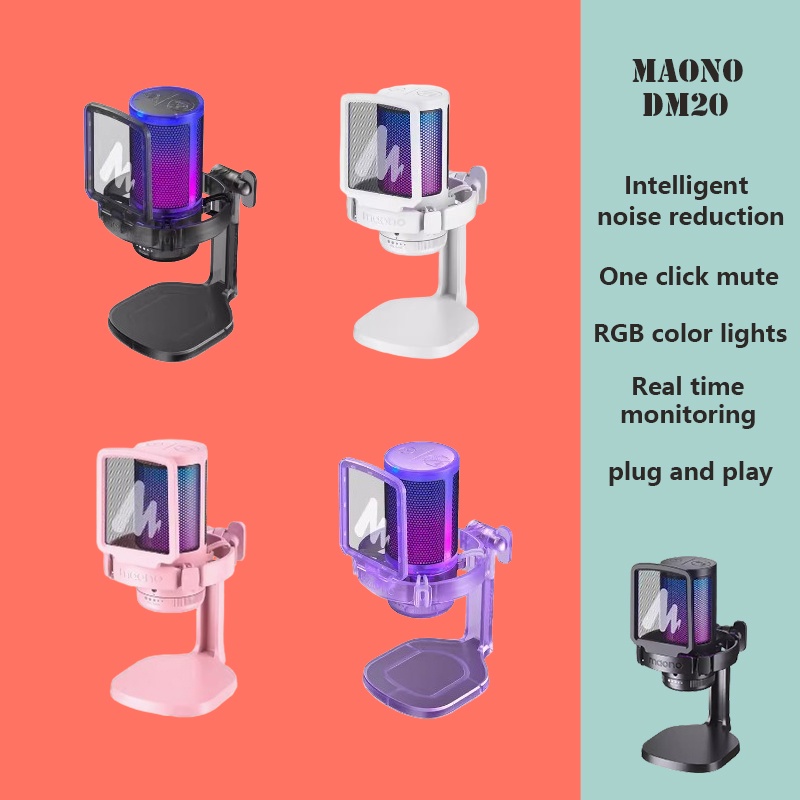 MAONO DM20 RGB USB Capacitive Gaming Microphone Intelligent Noise ...