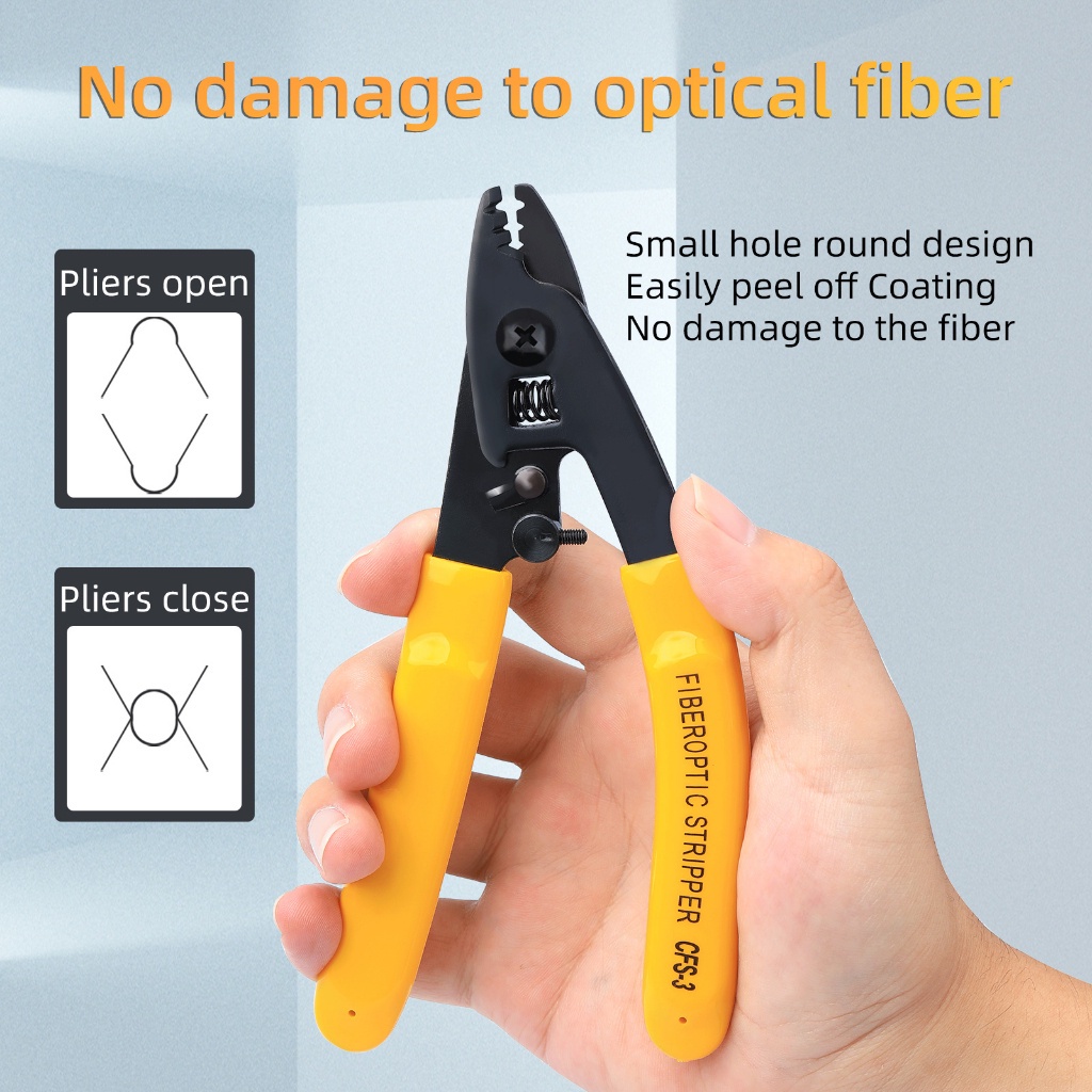 3-in-1 Fiber Optic Stripper Tool - For 250um To 3mm Cables, F11301T Yellow Handle