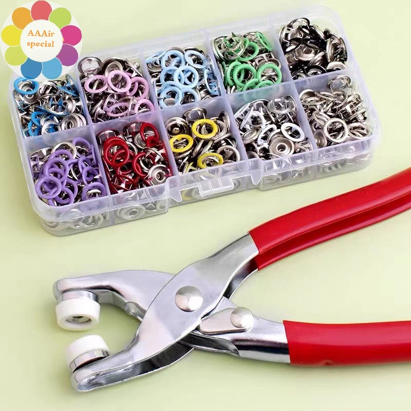 SEMEBY Plier Tool+50/100 Set Metal Sewing Buttons Hollow Solid Five