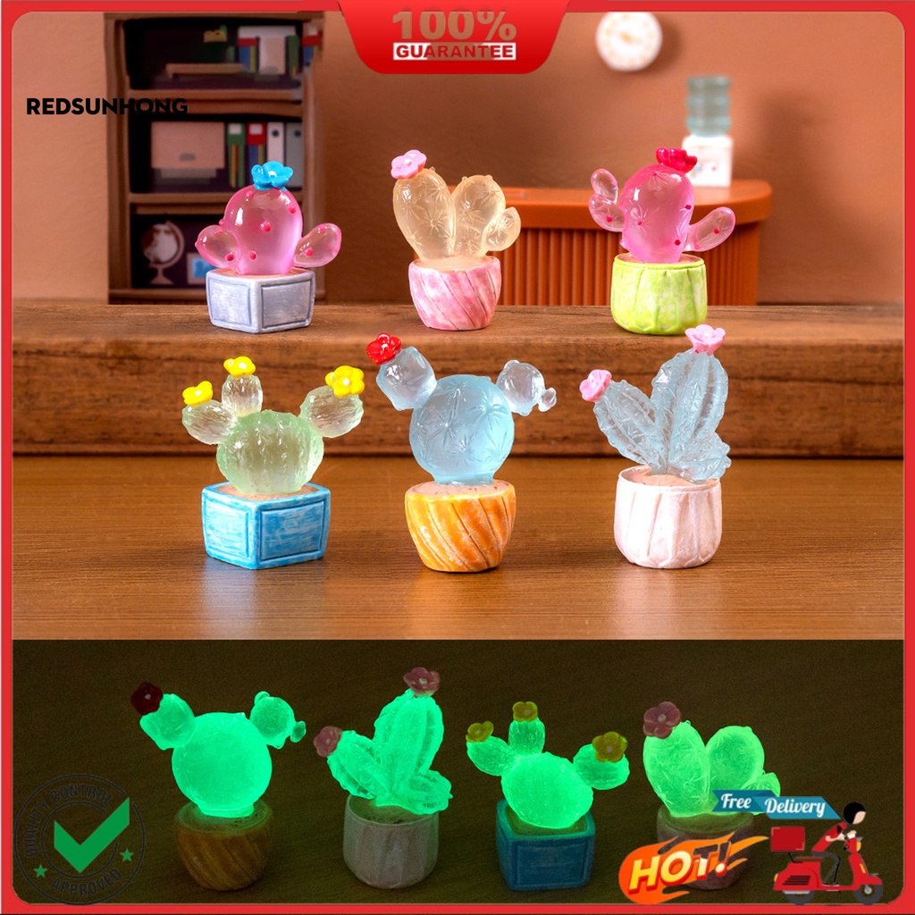 COD 1/6Pcs Luminous Cactus Figurine Set Unique Resin Ornaments Glow-in ...