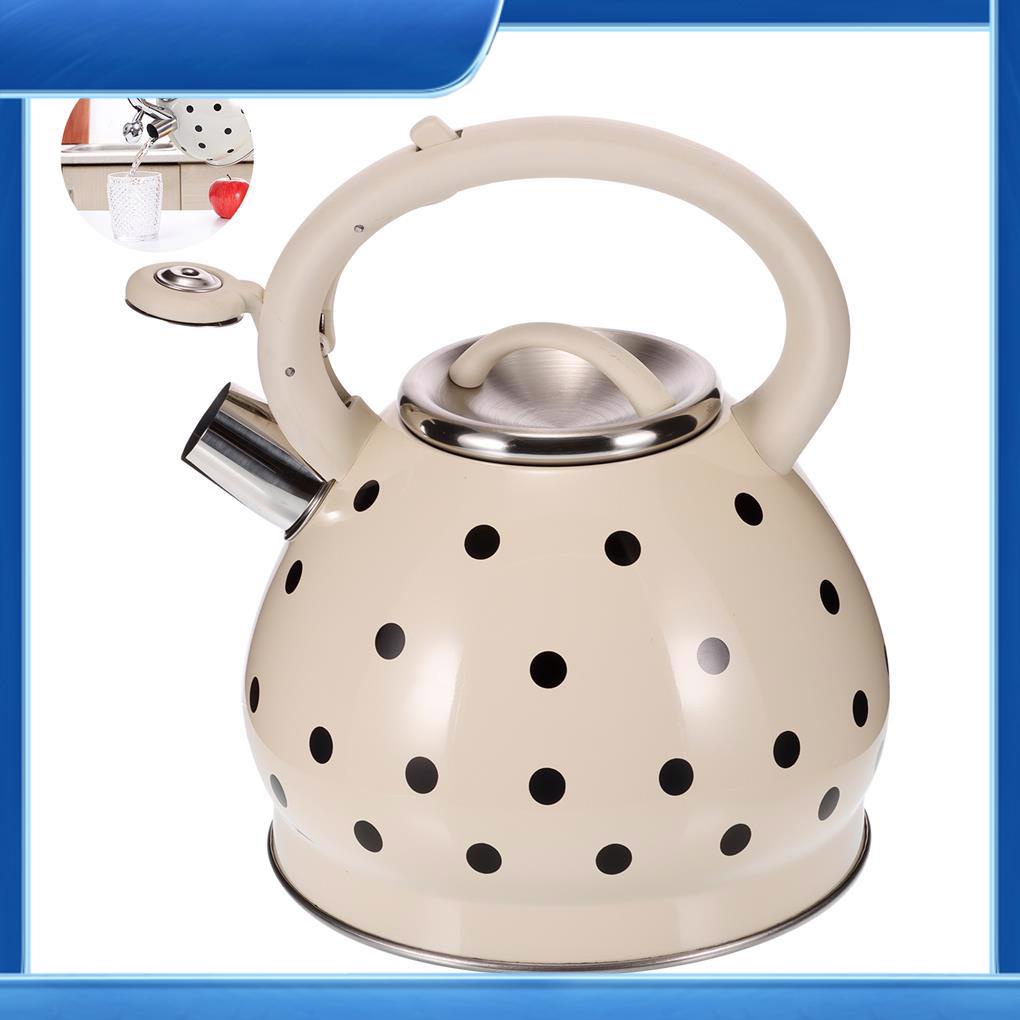3.5L Whistling Teakettle White Black Polka Ergonomic Water Boiler