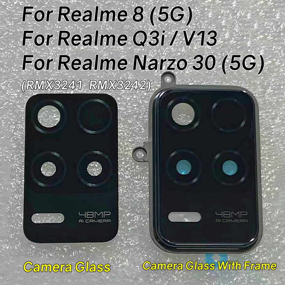 Rear Back Camera Glass Lens For Realme 5G Narzo 30 5G RMX3241 RMX3242  Camera Cover With Frame Bezel Replacement+Adhesive