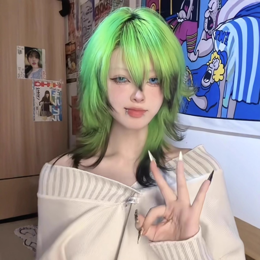 Wig Lizard Green Highlighting Wolf Tail Full Headgear | Shopee Philippines