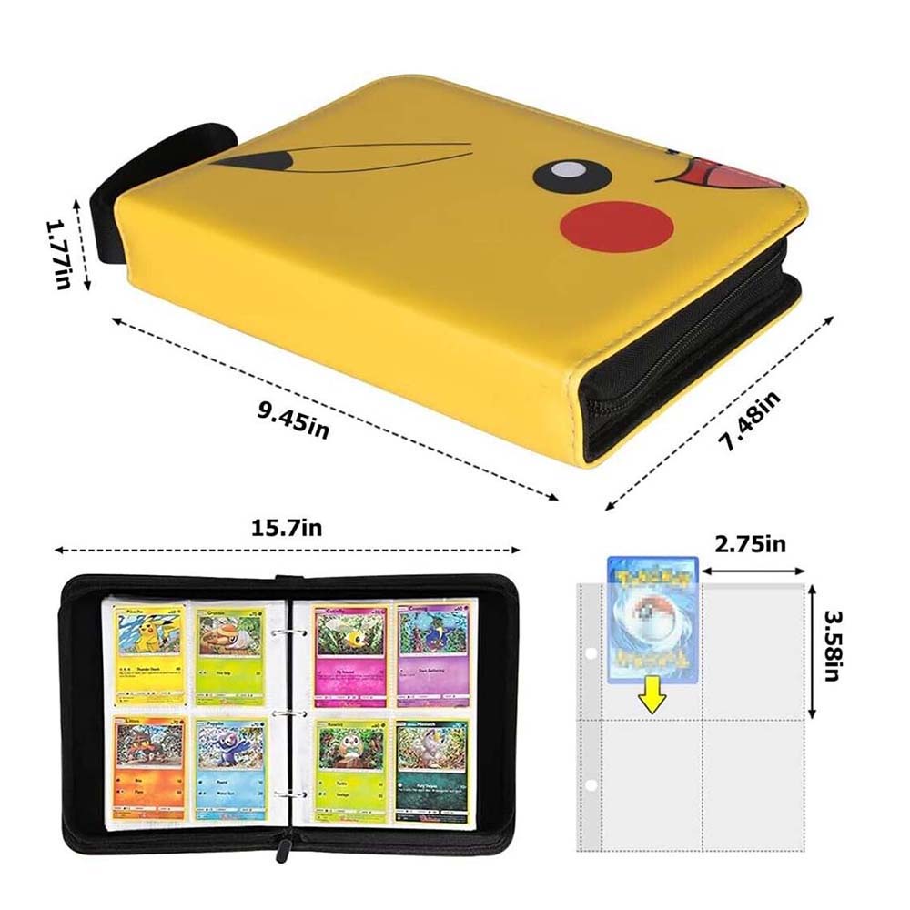 Pokemon Binder PU Cards Pack Folder 400 Pockets with Zip Compatible