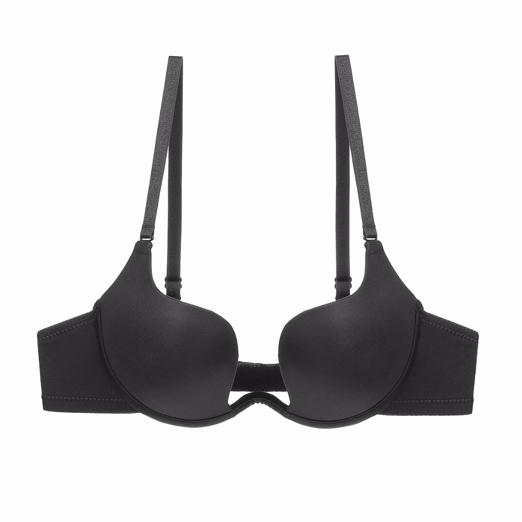 CAPIN Low Plunge Push Up Bra With Clear Straps Low Cut Convertible